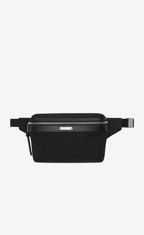 SAINT LAURENT Belt Bags Man CITY belt bag in canvas and soft black leather a_V4